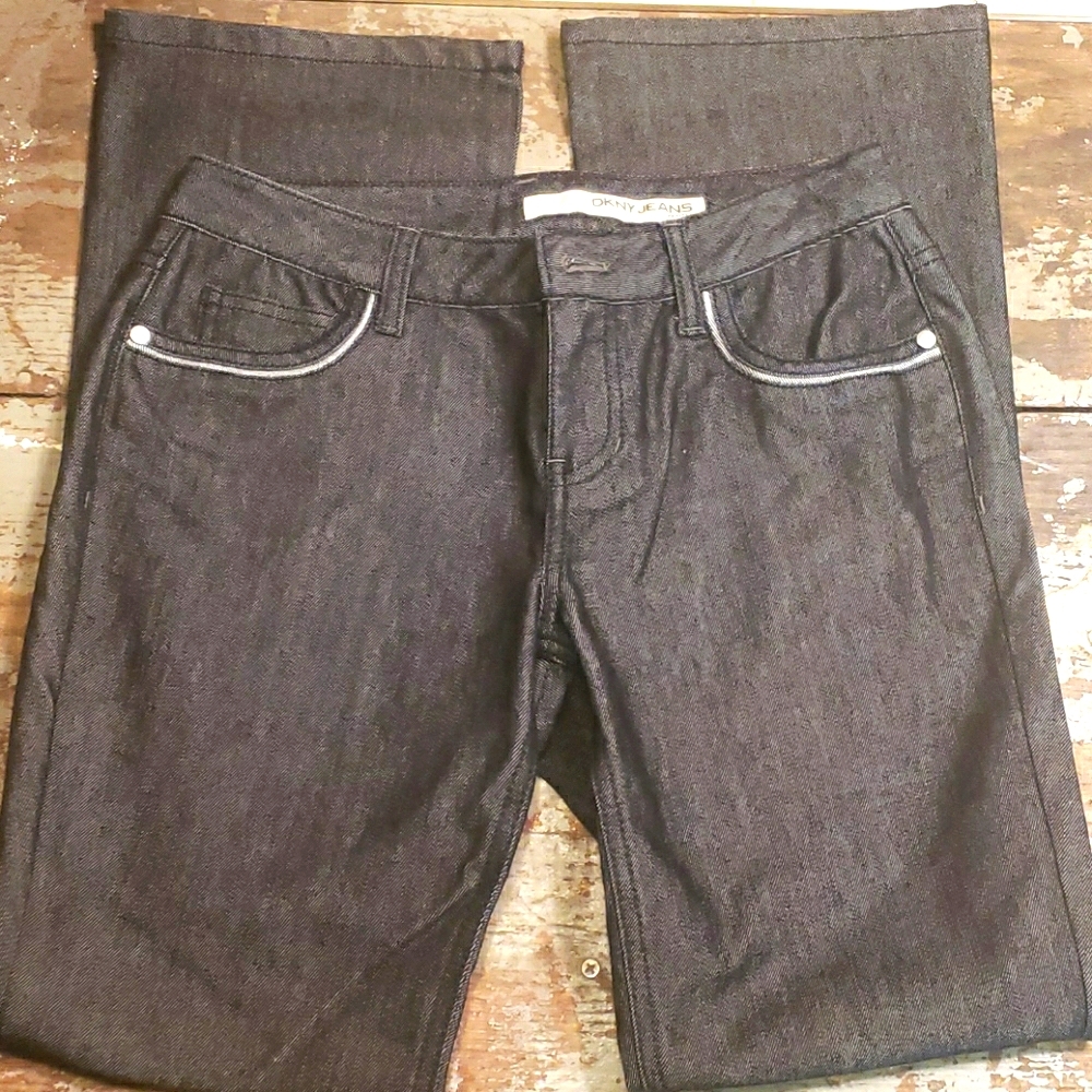 DKNY sz6p grey raw denim bootcut jeans NWOT